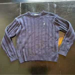 Vintage U.S Polo Assn Large Short Blue Cable Knit Look Vertical Stripes Crewneck